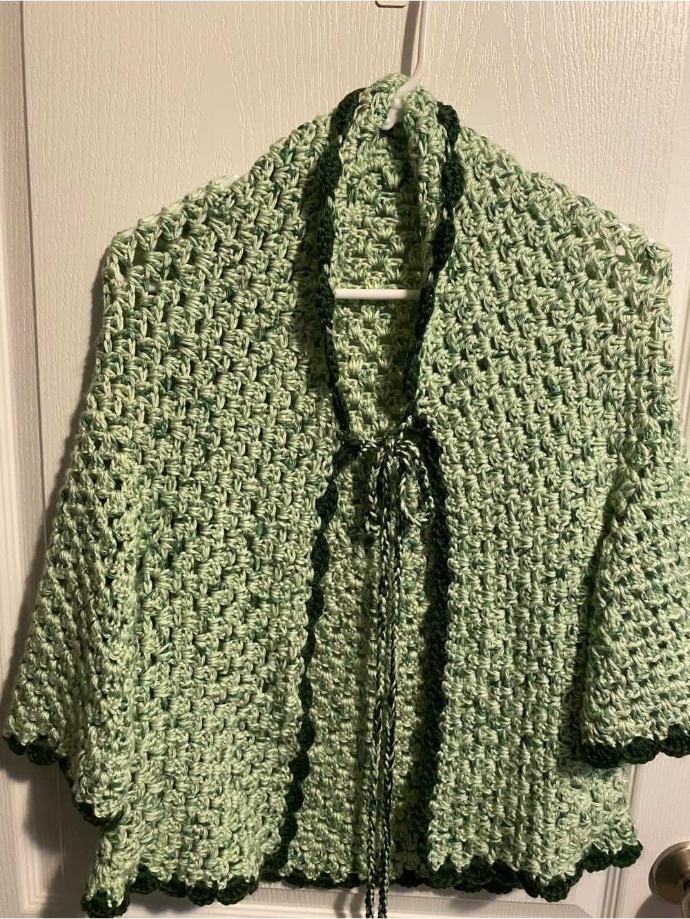 Light Green Crochet Tie-Front Sweater Cape